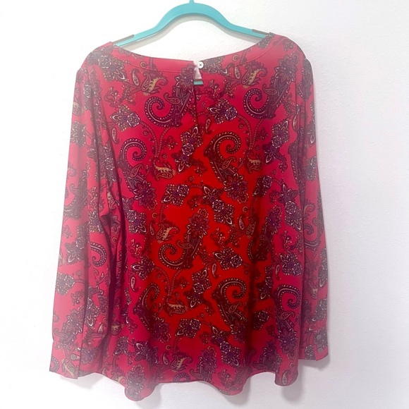 LOFT Red and Blue Long Sleeve plus paisley Relaxed Blouse 22 - Picture 8 of 8
